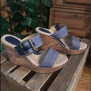 Wedge sandals blue slip ons size 8